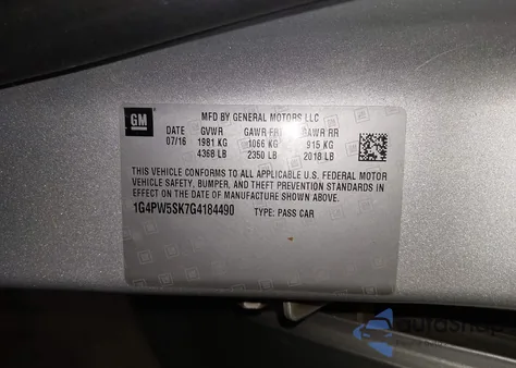 2016 Buick Verano Sport Touring Group from USA, damaged, VIN 1G4PW5SK7G4184490